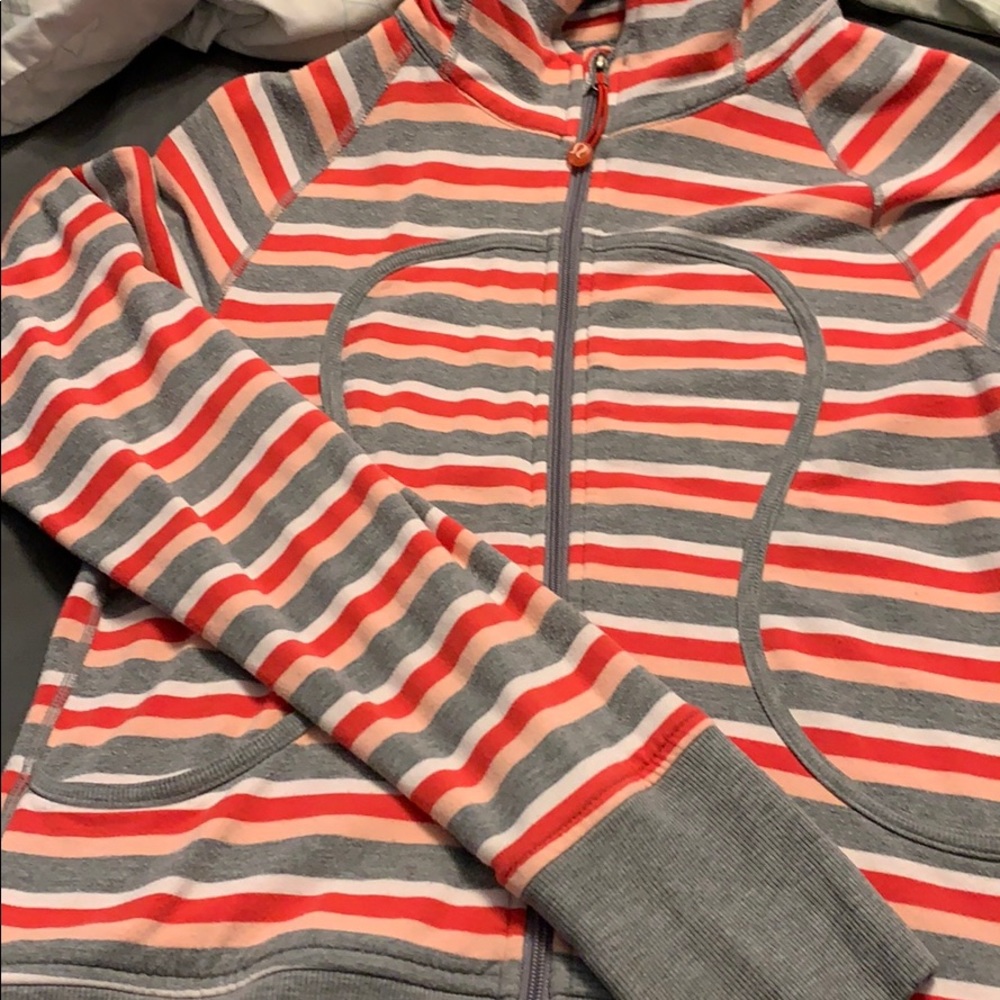 Lululemon- Red, grey and white striped sweatshirt